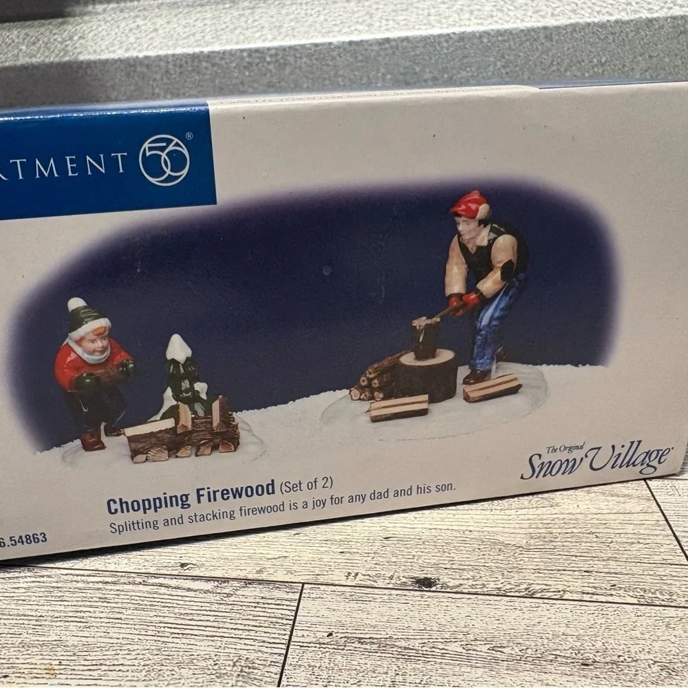 Charming Winter Scene Figurines with Woodcutters